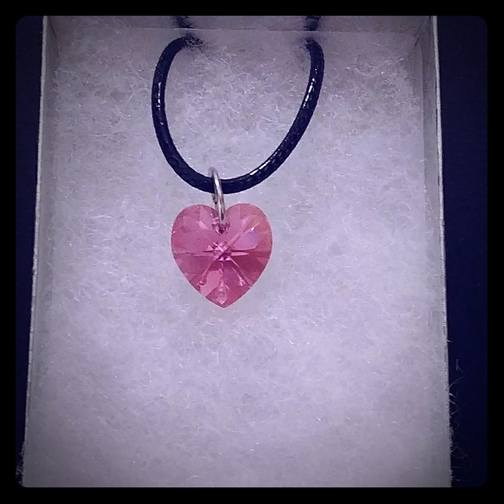 Hibiscus Pink Crystal Heart Necklace